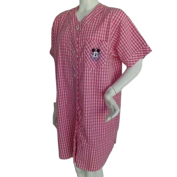 MICKEY & CO Nightgown, L, Pink Seersucker, Button front w/Logo, Short sleeves - Picture 4 of 13